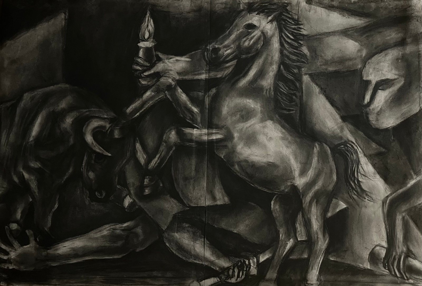 Art Practice – Charcoal Drawing for Guernica Hand Towel